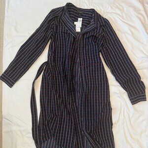 Banana Republic navy plaid print polyester button down dress with tie